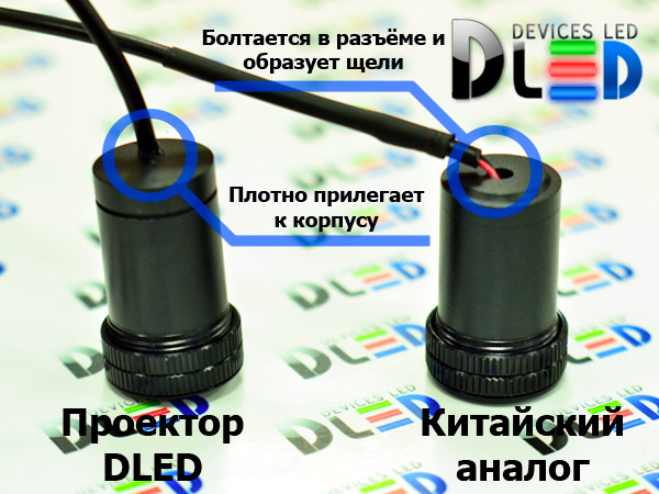 Отверстие для провода в корпусах проекторов логотипа в дверь