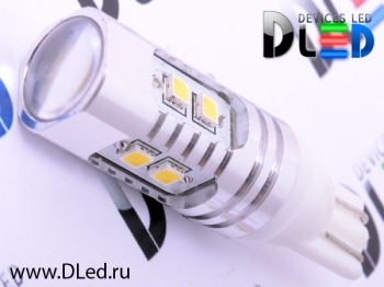   Автолампа светодиодная T10 - W5W - 10 SMD 2323 + Линза (2шт.)