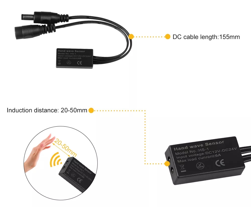  Выключатель бесконтактный для светодиодной ленты "взмах руки" серия HS-1 Черный 12/24V DC 6А Бренд DLED