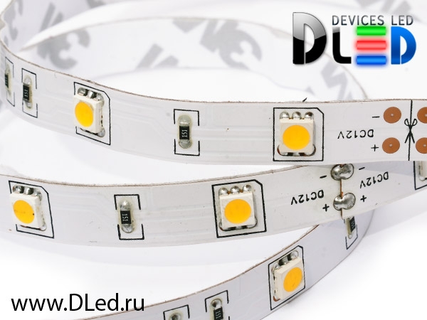   Светодиодная лента IP22 SMD 5050 (30 LED) 12V DC Теплый белый