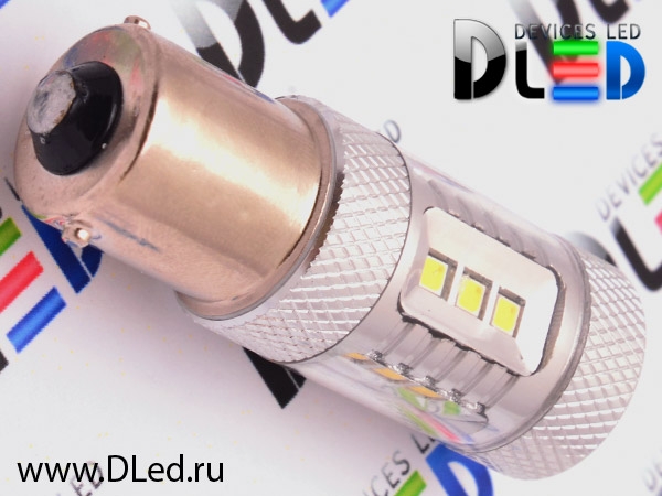   Автолампа светодиодная 1156 - P21W - S25 - BA15s - 12 SMD2323 + 2 CREE XB + Линза (2шт.)