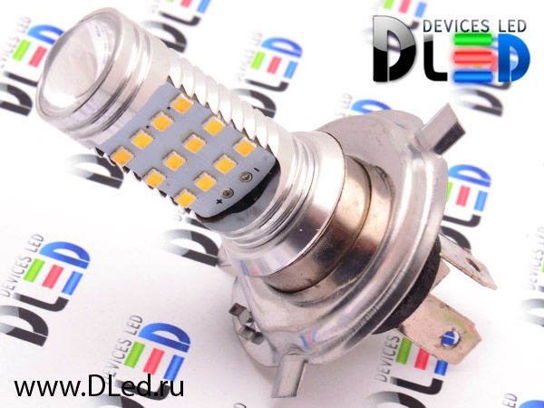   Автолампа светодиодная H4 - 24 SMD 2323 + Линза CREE (2шт.)