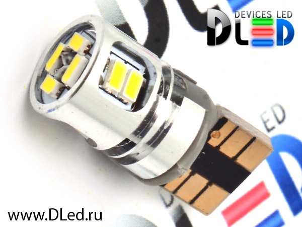   Автолампа светодиодная DLed T10 - W5W - 10 SMD 3014 (с обманкой) (2шт.)