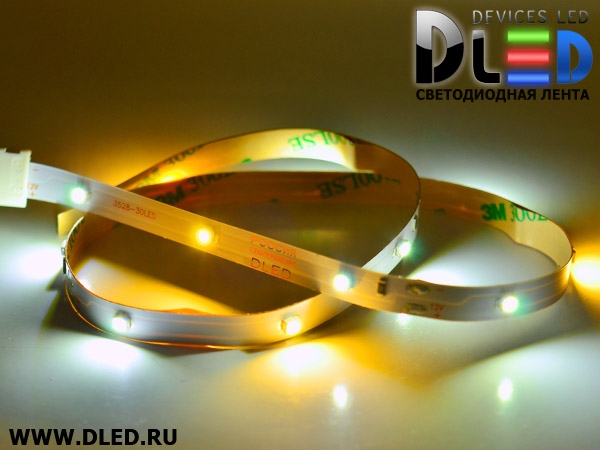   Светодиодная лента IP22 SMD 3528 (30 LED) 12V DC  1Т-Белая + 2Белая