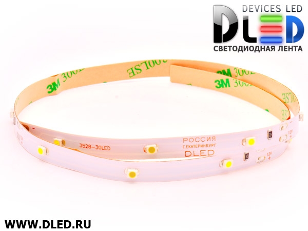   Светодиодная лента IP22 SMD 3528 (30 LED) 12V DC  1Т-Белая + 2Белая