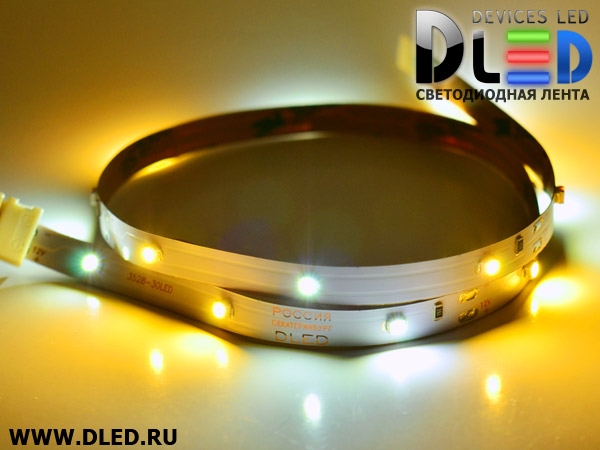   Светодиодная лента IP22 SMD 3528 (30 LED) 12V DC  1Т-Белая + 1Белая