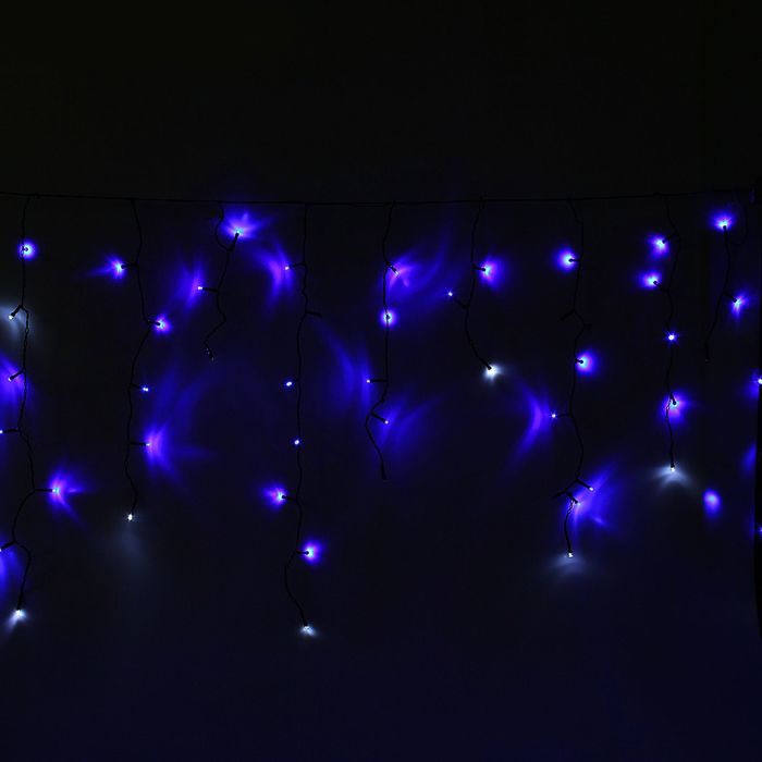   Гирлянда наружная "Бахрома" 60Led сине-белый (темная нить)