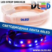   Влагозащищённая светодиодная матовая лента SMD 3528 (60 LED) ip67 Красный+ 2 Синий