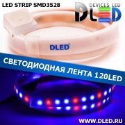   Влагозащищённая светодиодная матовая лента SMD 3528 (120 LED) ip67 Красный+ 2 Синий