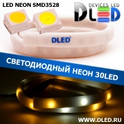   Ленточный светодиодный неон SMD3528 30Led 10 x 5 мм. 1 Теплый белый + 1 Белый