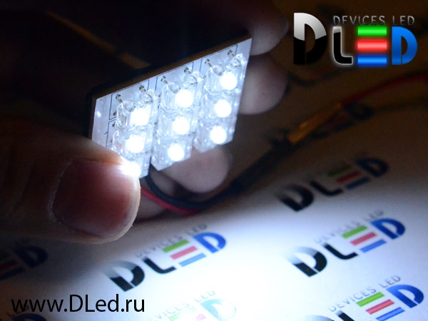   Светодиодная панель 9 Led Super-Flux с коннекторами w5w и c5w Цвет Синий