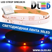   Светодиодная лента IP22 SMD 2835 (30 LED) 12V DC Красный + 2 Синий