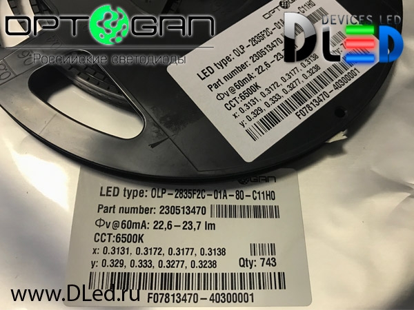   Гибкая светодиодная лента DLed IP22 Оптоган OLP-2835F2E-01A (60 LED) 12V DC  Холодный белый