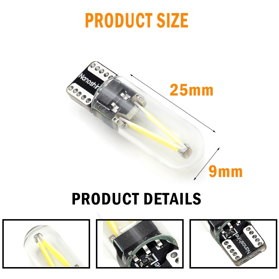   Автолампа светодиодная T10 - W5W - 1 COB SMD 1,2W 34x10MM 12V 2 лампы