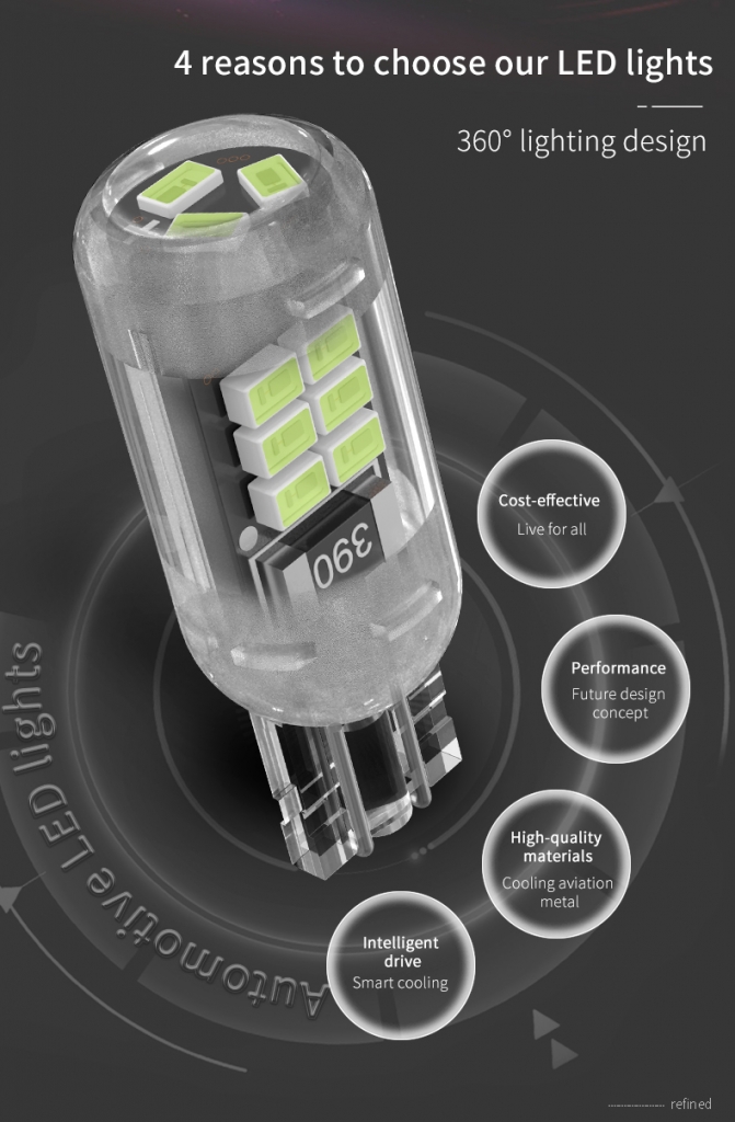   Автолампа светодиодная T10 - W5W - 15 SMD 2016 IP65 (2шт.)  8000K голубой свет