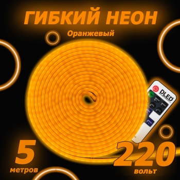   Светодиодный неон c пультом управленияSMD 2835 (120 LED Оранжевый) 12 x 6мм 5м с блоком питания