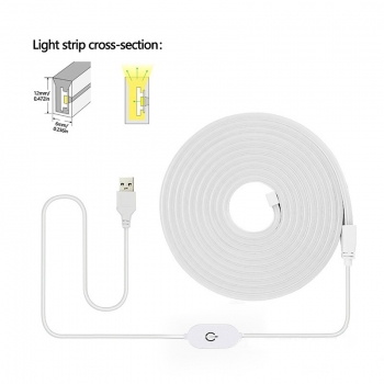   Светодиодный неон 12 x 6мм 5V c USB и сенсорным выключателем 3 метров (Теплый Белый)