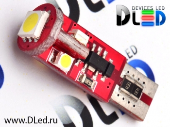   Автолампа светодиодная T10 - W5W - 4 SMD 3528 1 SMD 5050 Red (обманка+стабилизатор) (2шт.)