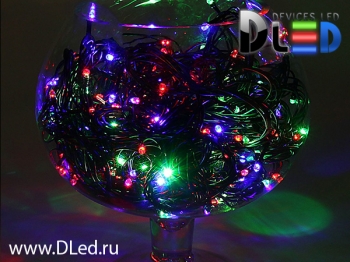   Гирлянда наружная "Метражная" 200Led, мигание, темный провод, красно-синий/красно-зеленый